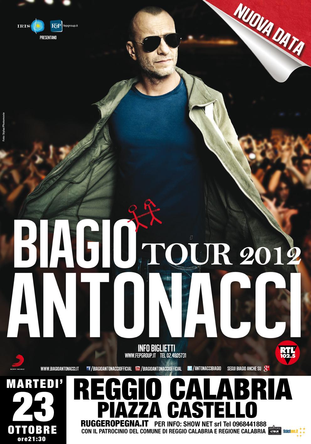 Reggio C. il 23 Ottobre, Biagio Antonacci in concerto